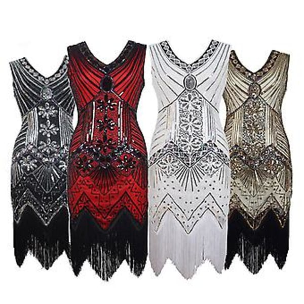 s-2xl Dame Fancy Kjole Retro 1920'er Stil Flapper Kjole Paillet, Rund Hals, Cocktail Party Kjoler (XXL Sort-Rød)