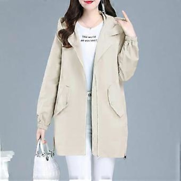 Forårsmode Casual Tynd Mellemlang Damejakke (XXXXL khaki)