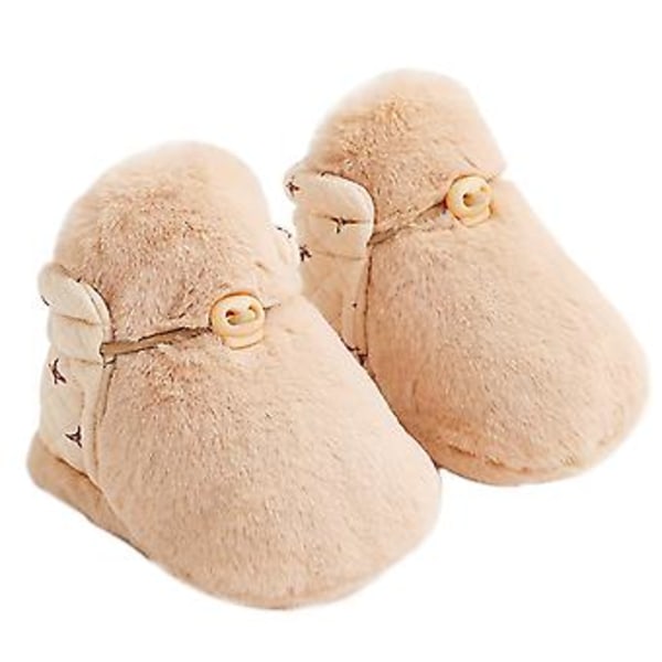 Baby Tecknade Plysch Bomull Småbarnsskor, Baby Pojkar Flickor Halkfria Mjuka Sula Varma Vinterskor (S Khaki)
