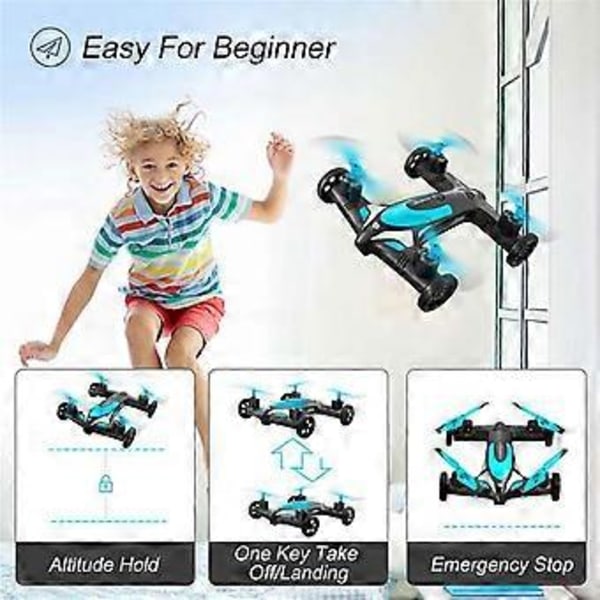 Rc Land-air Mini Drone Flyvemaskine Dual-mode Fire-akset Fjernbetjeningsfly (Blå)