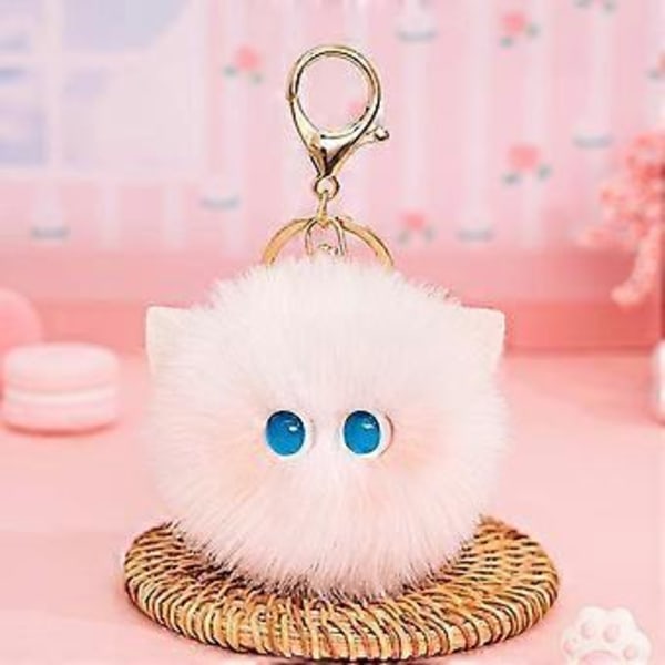 Monipuolinen pehmopallon avaimenperä Mini Blush Lelu Kissa Avaimenperät Pehmeät täytetyt lelu riipukset DIY Avaimenperät Käsityöt Koristelu (Valkoinen kissa meripihkanväriset silmät)