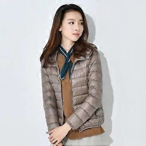 Vinter Dame Casual Ensfarget Tynn Vanntett Dunjakke Hvit Andedun Hette Dunjakke (XXXL khaki)