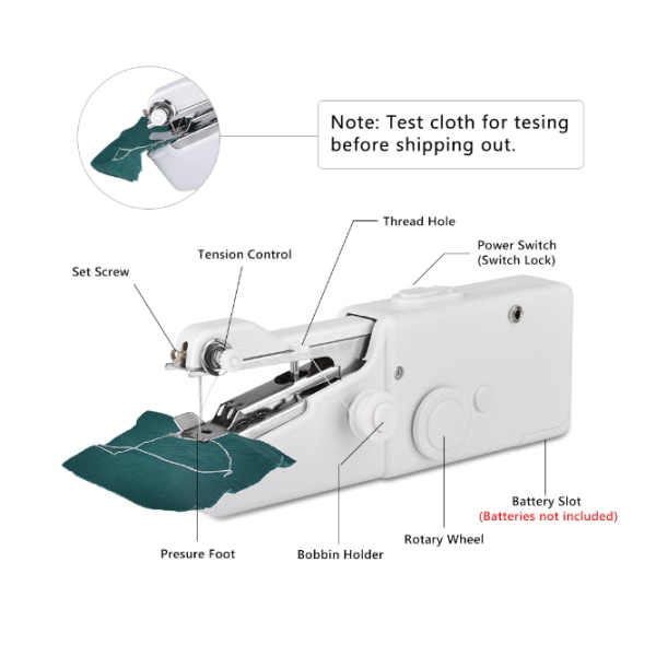 Standard Vit, Mini Bärbar Symaskin Manuell Snabbsömnad