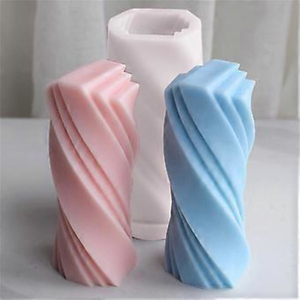 3D Geometrisk Firkantet Søjle Silikone Lysform Cylinder Silikoneform DIY Lysfremstilling Stereo Spiral Gipslys