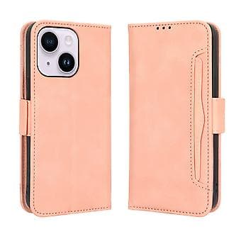 Läderfodral för iPhone 15 Plus med kortfack (Rosa)