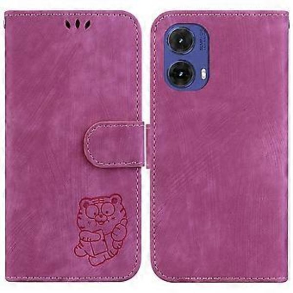 Embosset lærveske for Motorola Moto G85 (Rose Red)