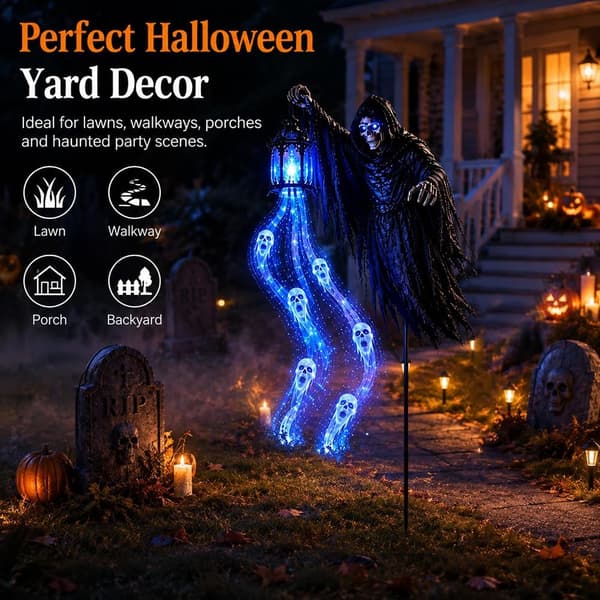 Halloween Soul Reaper Stake Light, batteridriven (batterier ingår ej), animerat spöke för utomhusträdgårdar