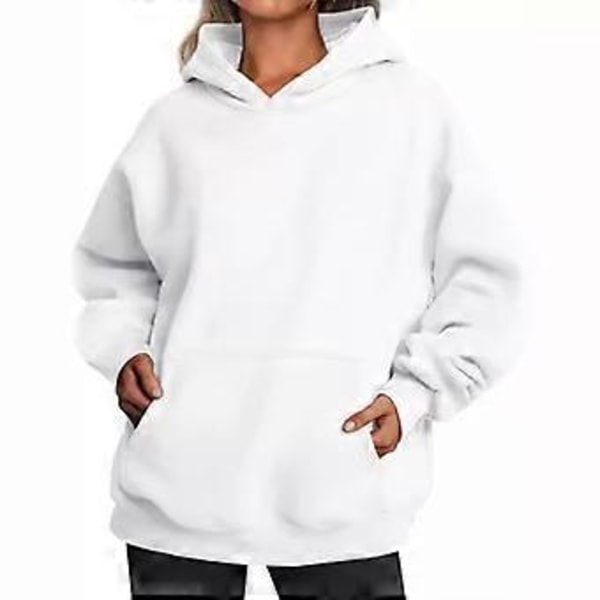 Løse hættetrøjer til kvinder, langærmet pullover (XL Hvid)