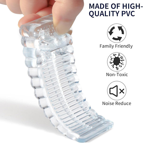 (Transparent) 6 stk PVC dørstopper, høydejusterbar gulvdørstopper og stabelbar for bruk,