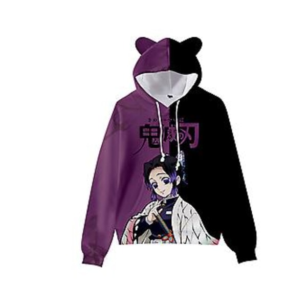 Japansk Anime Demon Slayer hettegenser, Unisex morsom 3D grafisk trykt hettegenser, tenåringers katteører hettegenser, genser for menn og kvinner (L B)