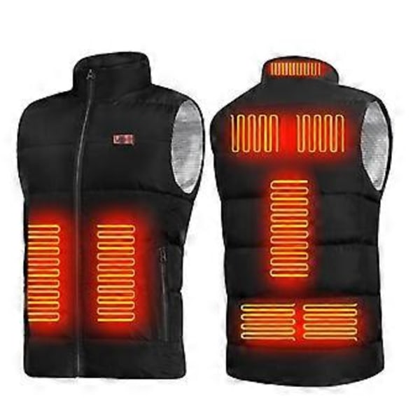 Unisex Värmeväst för Vinterbruk med 9 Värmepaneler (4XL SVART)