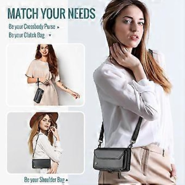 Crossbody Wallet Case til Samsung Galaxy S24 Ultra, Magnetisk Flip Kort Holder Læder Cover med Lynlås Lomme til Kvinder (Sort)