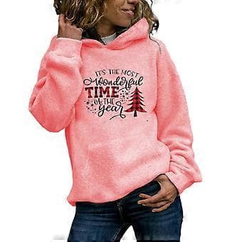 Dame Jul Oversized Hættetrøjer Fleece Hættetrøjer Casual Pullover Top Trendy Letvægts Efterår Vinter Tøj Pink L Pink L