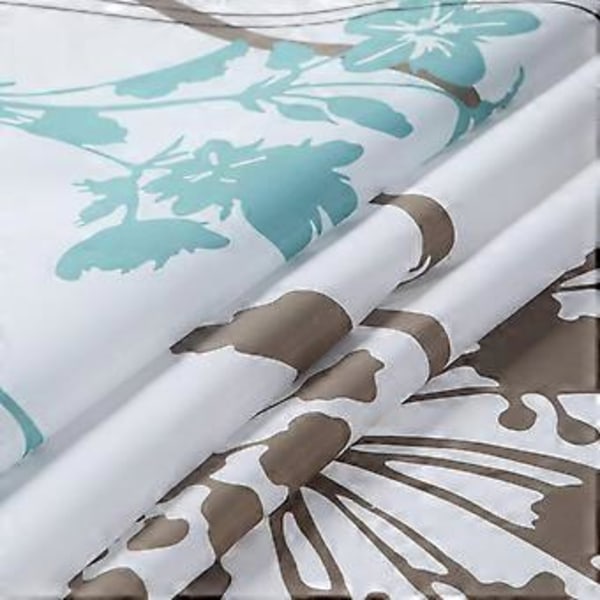 Duschdraperi i tyg med blommönster, Långt blått och vitt duschdraperi, Teal och brunt växt duschdraperi för badrum - 72\" B x 72\" H