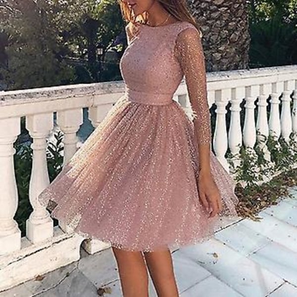Fianao Iltapuku Sexy Naisten Sekvenssit 3/4 Hiha Selästä Avoin Mekko (S Pink)