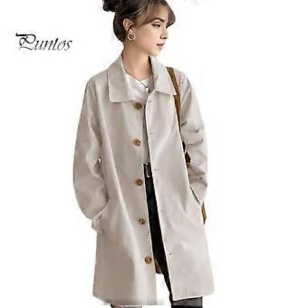 Damjacka Nedfälld Krage Långärmad Knäppning Vindtät Lös Fickor Mellanlång Utomhus Resor Pendling Kappa (XL beige)