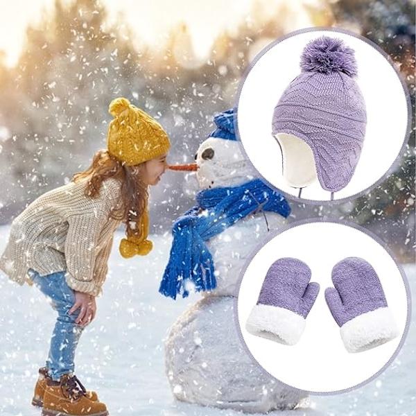 Barne vinterlue med votter og varm fleece lue for baby, strikket