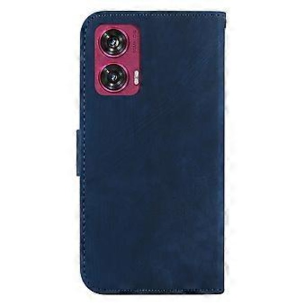 Embosset Lærveske For Motorola Edge 50 Fusion (Mørkeblå)