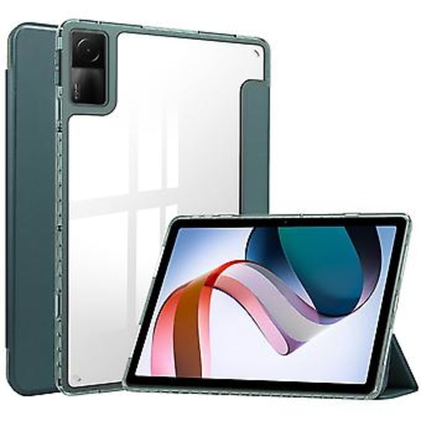 Læder Smart Tablet Etui Til Xiaomi Redmi Pad 10.6 (Mørkegrøn)