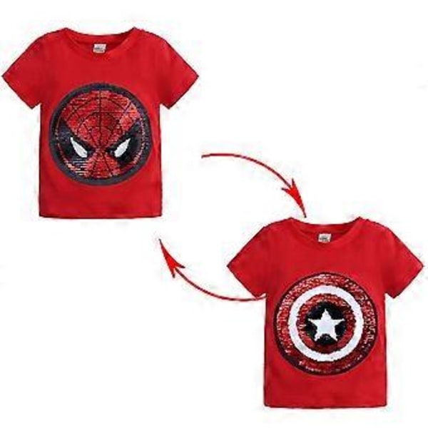 Barn Pojkar Flickor Tecknad Spiderman T-shirt Paljetter Vändbar Mönsterförändrande Tröjor -NMAOV(3-4 År Röd)