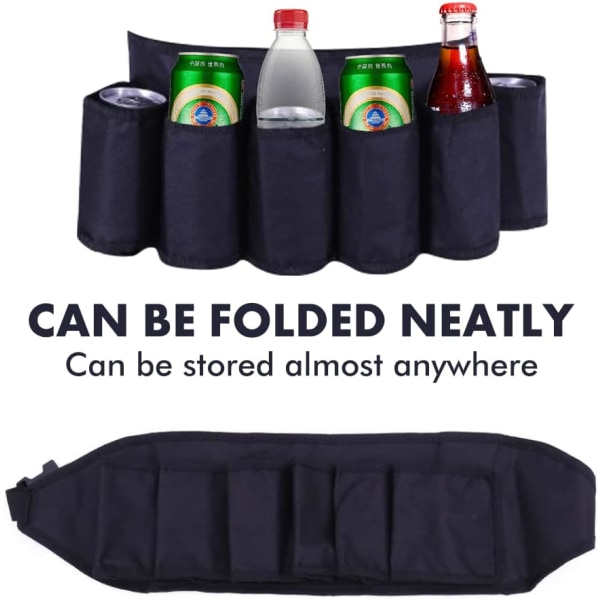 Beer Belt, Adjustable Beer Belt Beer Belt Can Holder Belt Beer Bag Can Belt for 6X Can Bottles (Blac