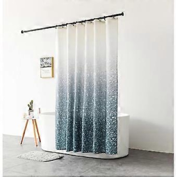 Dusjforheng Fargegradient Lysgul Hvit til Blågrå Planter Bad Tekstil Blomster Forheng  180 x 200 cm (B