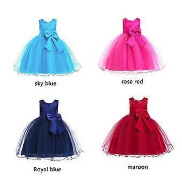 2023 Nyfödda Flickor Pageant Spets Broderade Klänningar Toddler Party Bowknot Tutu Klänning (100 Blå)