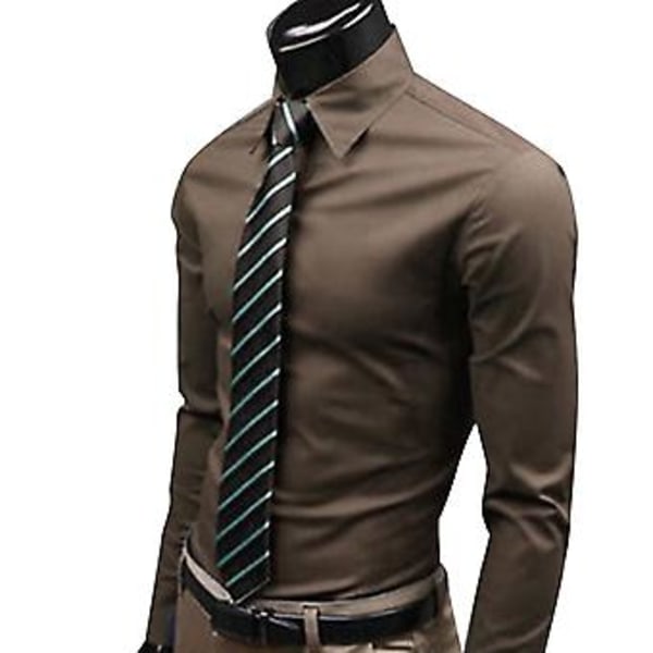 Fianao Fashion Herrar Solid Färg Långärmad Knappar Ner Skjorta Slank Formell Business Topp (XXL Kaffe)