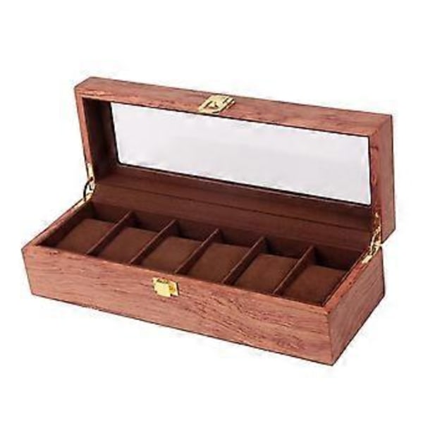 6 Fack Klockbox Sammet Displayfodral Organizer Topp Glas Smyckeskrin (C)