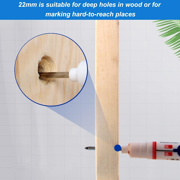 9 stk dype hullmarkører, snekkermarkørpenn, 20 mm fin spiss permanent markør, snekkerblyant f