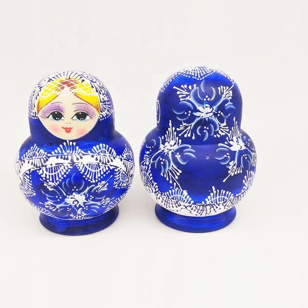 Blå och vit porslin 10 st ryska Nesting Dolls Matryoshka h
