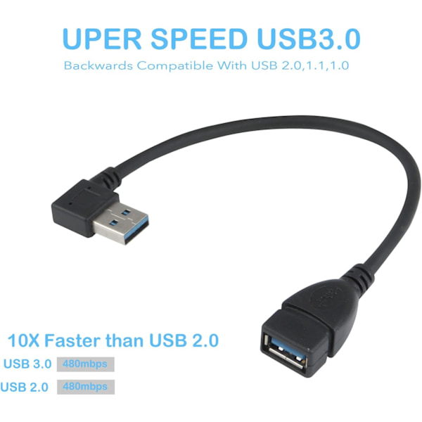 USB 3.0-förlängningskabel - En vänster och en höger vinkel - Hane till hona