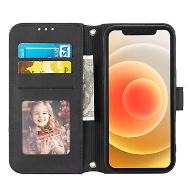 Embosset lærveske for iPhone 15 Pro Max (Svart)