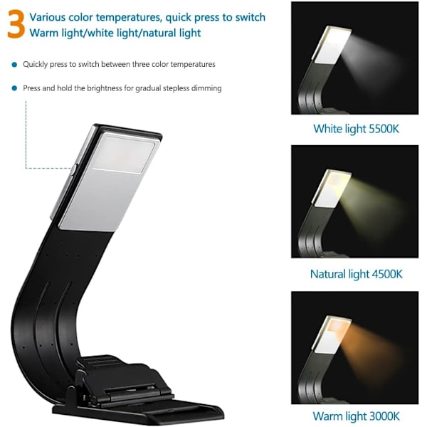 LED-lukulamppu, 3 väriä, lukulamppu, kirjalampun r