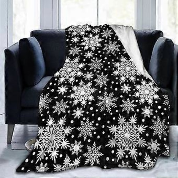 Vinter Snefnug Sort Dækken Super Blødt Varmt Fire Sæsoner Julepynt Ulddækken Til Seng Stol Bil Sofa Soveværelse 152,4 cm X 127,7 cm
