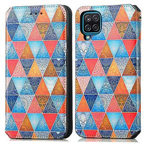 Färgglatt Magnetiskt Läderfodral För Samsung Galaxy A12 (Romb Mandala)