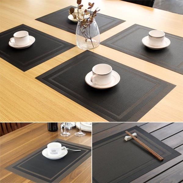 Sort 5-delt spisebordssæt PVC skridsikkert vaskbart og varmebeskyttende