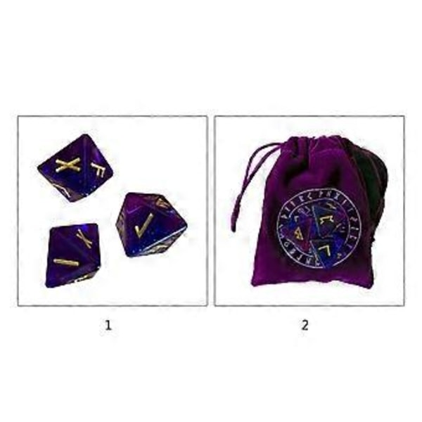 3 stk. 8-sidet rune terninger harpiks assortert polyhedral terning sett spådom bord roll party kort spille spill leketøy (lilla A)