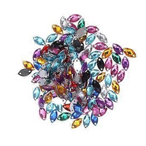 200 st 2 Hål Klassiska Ögonformade Rhinestones Platt Baksida Plast Glas Kristall för Klänning Kläder DIY Hantverk Sömnadstillbehör (Blandade Färger)