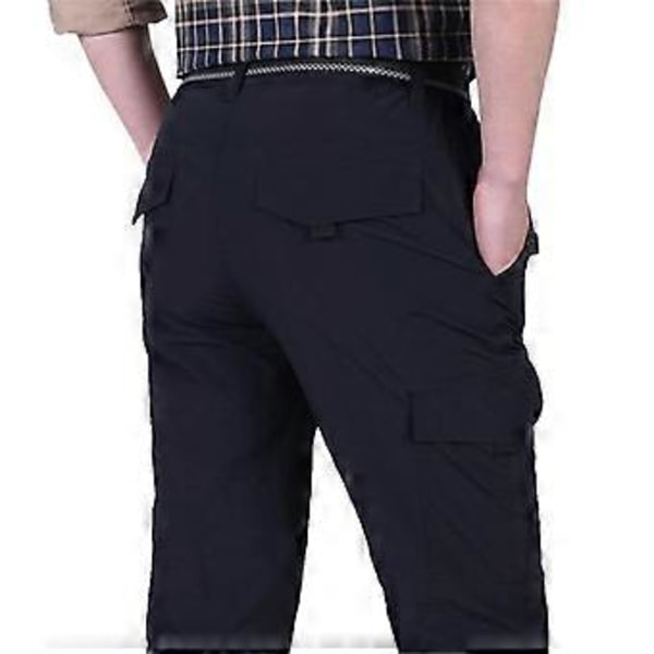 Forår og sommer tynde afslappede lige multi-lomme arbejdsbukser sportsbukser til mænd (2XL sort)