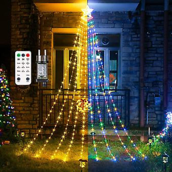 Julgransljus, 350 LED 3,5m Julbelysning, 2 Färgväxlare Julgransljusgirlang 8 Ljuslägen, Inomhus och Utomhus