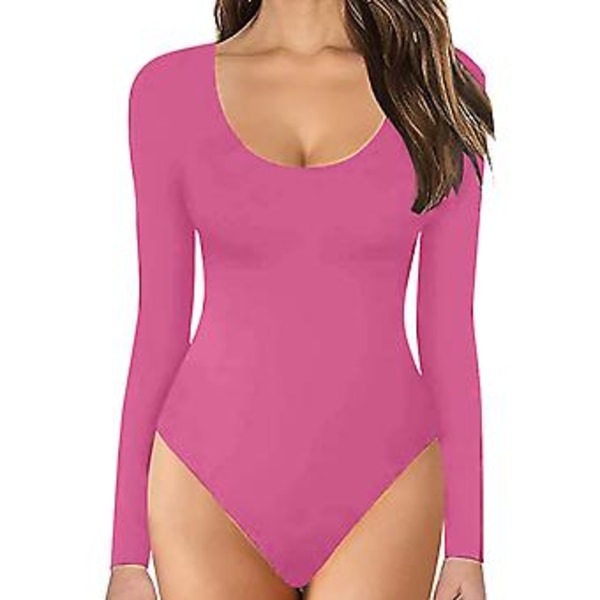 Dame Crew Neck Langærmet Bodysuit, Dobbeltforet, Smørblød, Essentiel Basic Top (XL Rød)