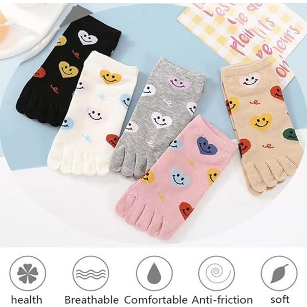 Women's Finger Socks Cotton Short Low Cut Sports Socks Separated Toes Cute Cartoon Pattern Running S