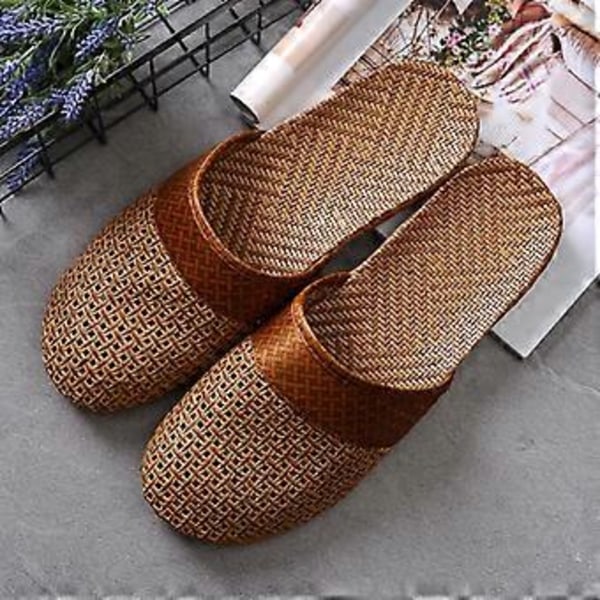 Sommer Hør Slippers Sandaler Indendørs Skridsikker Tyk Bund Gulv Slippers Til Mænd Kvinder (EU 40 41 Kaffe (Herre))
