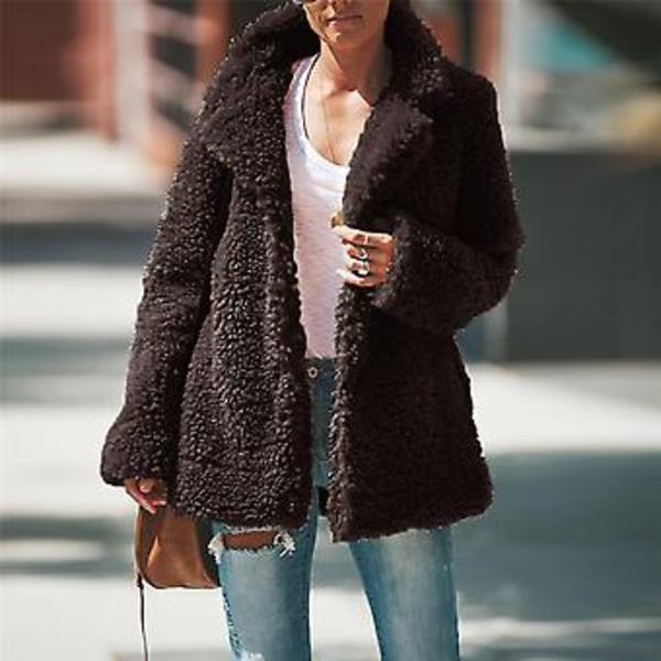 Kvinnlig Teddybjörn Fleece Fluffig Jacka Cardigan Kavaj Ytterplagg (S Kaffe)