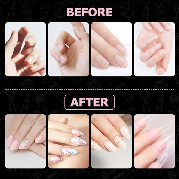 500 stycken mandelformade falska naglar, transparenta amerikanska nageltips