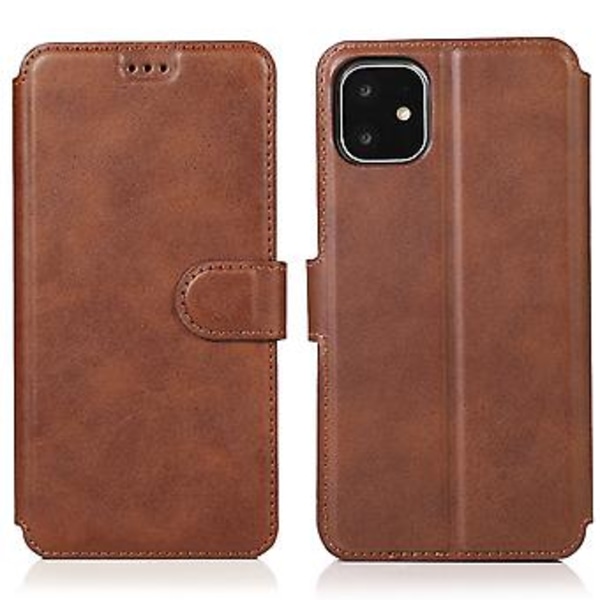 Läderfodral med kalvskinnstruktur för iPhone 12 / 12 Pro (Brun)