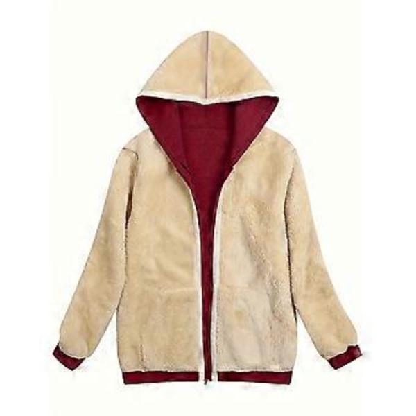 Naisten talvinen lämmin pehmohupputakki (2XL viininpunainen)