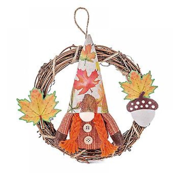 Krans Ansiktslös Gammal Man Dock Lönnlöv Dock Rattan Cirkel Hängande Semester Fönster Thanksgiving Dekoration