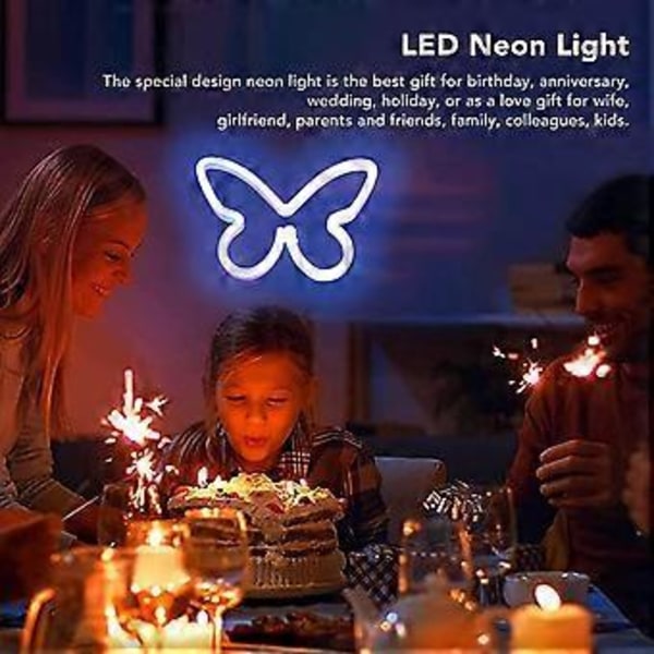Neonperhosvalo Vaaleanpunainen Sininen Neonkyltti LED Neonseinävalo USB- tai Paristokäyttöinen Häihin Juhliin Baariin